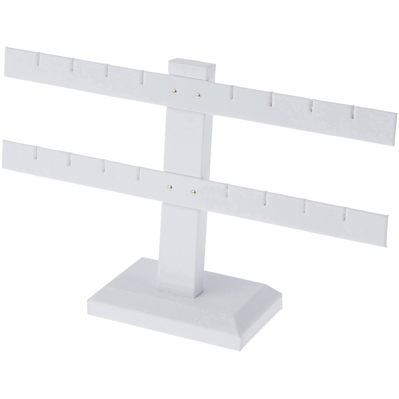 Plymor White Faux Leather Double T-Bar, Eight Pair Earring Display Stand, 10.25" W x 6.5" H